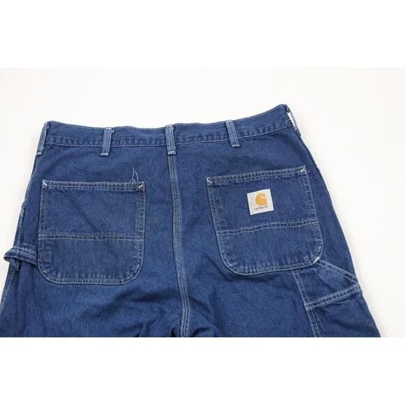 Vintage 90s Carhartt Mens 34x34 Distressed Spell Out Wide Leg Dungaree Jeans USA